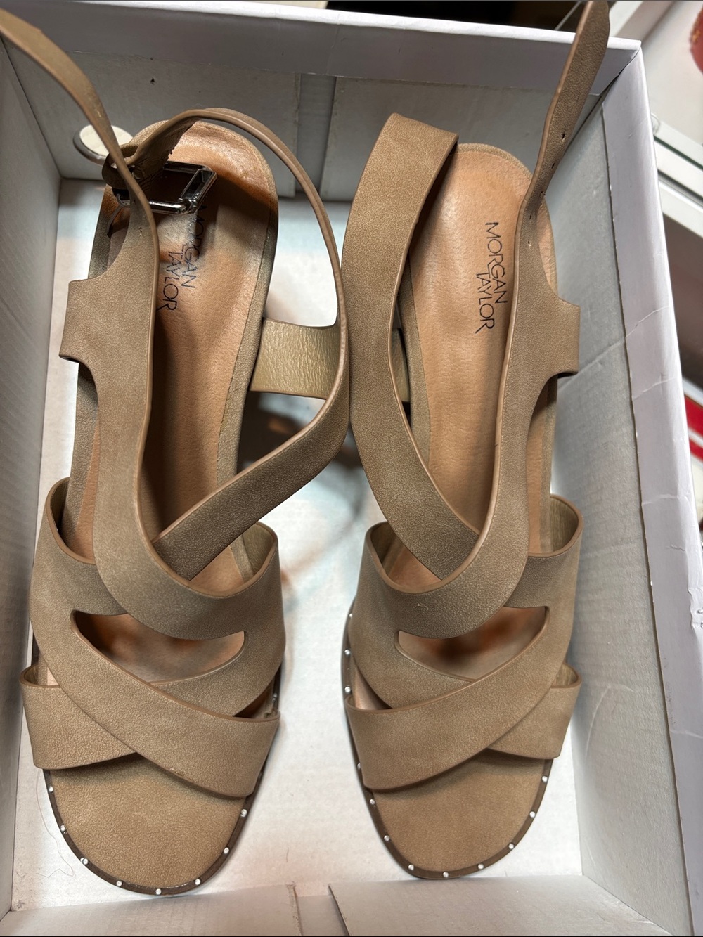 Morgan Taylor Neutral Tan Crisscross Strap Sandals